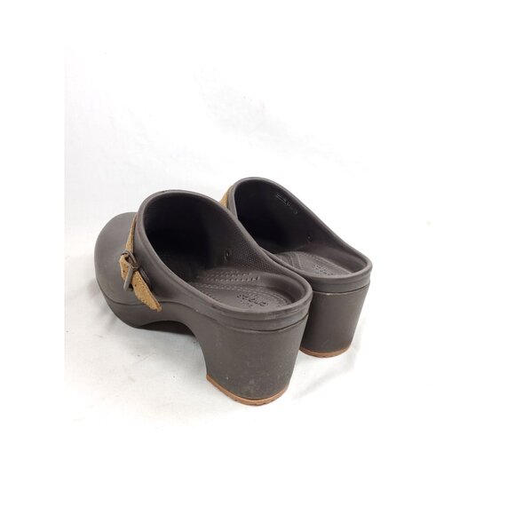Crocs Womens Size 8 Brown Rubber & Suede Heeled Clogs With Adjustable Strap - Picture 3 of 6